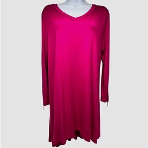 COMFY USA Dress Size MED Fuchsia Stretchy shift Pull over V Neck Zipper